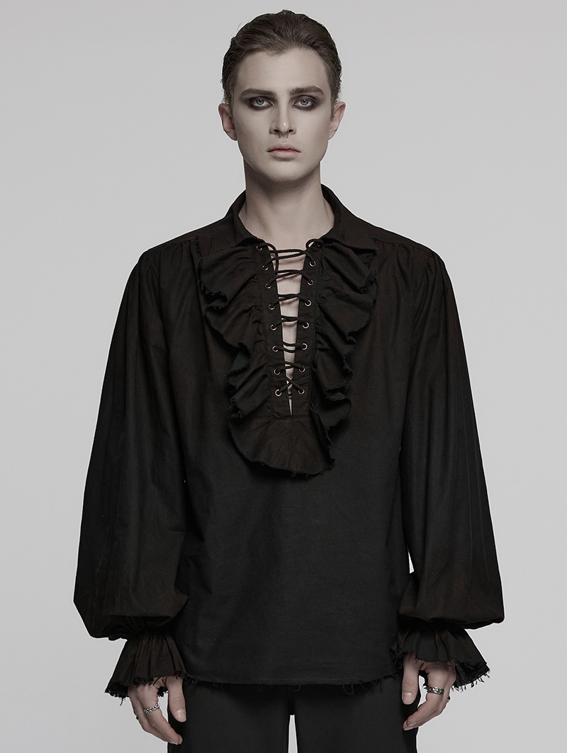 Black Steampunk Long Sleeve Shirt for Men