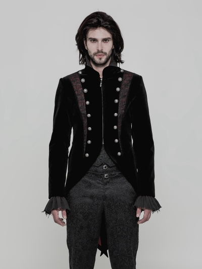 Black Velvet Vintage Gothic Double-Breasted Swallow Tail Jacket for Men