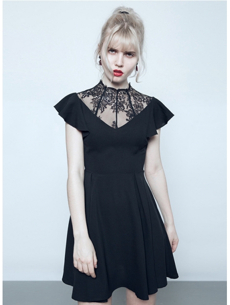 black dress with white lace collar and cuffs