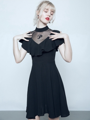 Black Summer Gothic Short Lotus Leaf Dress