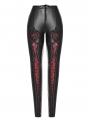 Black and Red Gothic PU Love Floral Leggings for Women