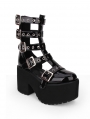 Black Gothic Punk Rivet Buckle Belt Platform Sandals