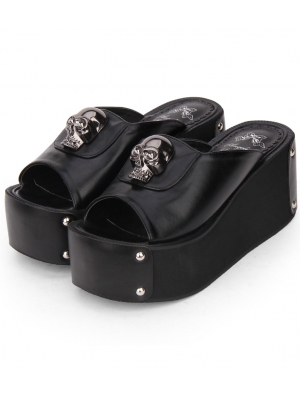 Black Gothic Punk Skull Platform Slippers Sandals