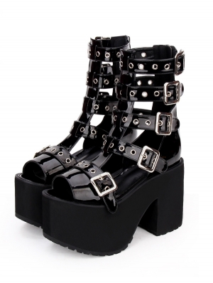 Black Gothic Punk Rivet Belt Platform Sandals