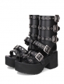 Black Punk Rivet Buckle Belt Platform Sandals