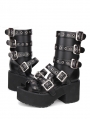 Black Punk Rivet Buckle Belt Platform Sandals