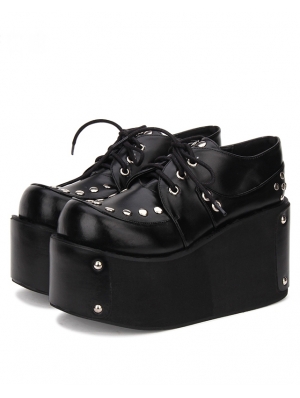 Black Gothic Punk Rivet Lace-up Platform Shoes