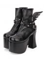 Black Gothic Punk Rivet Wing High Heel Boots