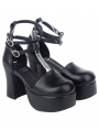 Black Gothic Buckle Belt High Heel Sandals