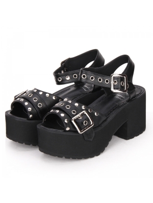 Black Gothic Punk Rivet Platform Shoes