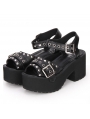 Black Gothic Punk Rivet Platform Sandals