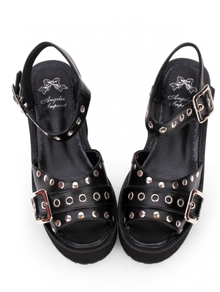 Black Gothic Punk Rivet Platform Shoes - Devilnight.co.uk