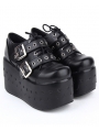 Black Gothic Punk Rivet Belt Lace-up Platform Shoes