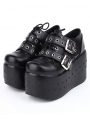 Black Gothic Punk Rivet Belt Lace-up Platform Shoes