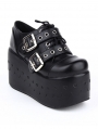 Black Gothic Punk Rivet Belt Lace-up Platform Shoes