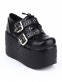 Black Gothic Punk Rivet Belt Lace-up Platform Shoes