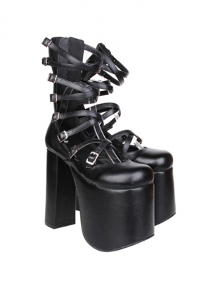 Black Gothic Punk Buckle Belt High Heel Sandals