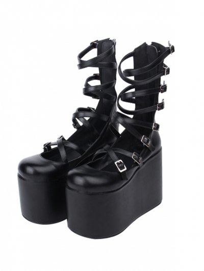 Black Gothic Punk Buckle Belt Platform Shoes