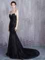 Black Gothic Lace Appliqued Sexy Mermaid Wedding Dress