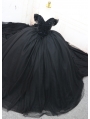 Black Gothic Off-the-Shoulder Beading Ball Gown Wedding Dress