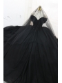 Black Gothic Off-the-Shoulder Beading Ball Gown Wedding Dress