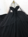Black Gothic Off-the-Shoulder Beading Ball Gown Wedding Dress