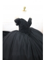 Black Gothic Off-the-Shoulder Beading Ball Gown Wedding Dress