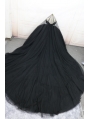 Black Gothic Off-the-Shoulder Beading Ball Gown Wedding Dress