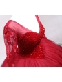 Red Gothic Beading Long Sleeves Ball Gown Wedding Dress