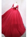 Red Gothic Beading Long Sleeves Ball Gown Wedding Dress