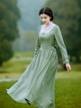 Green Long Sleeves Vintage Medieval Inspired Underwear Dress