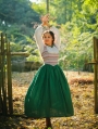 Ivory and Green Two Pieces Vintage Medieval Inspired Dress