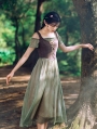 Green and Brown Off-the-Shoulder Medieval Inspired Dress