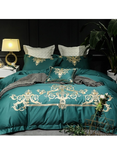 Green Vintage Embroidery Comforter Set 