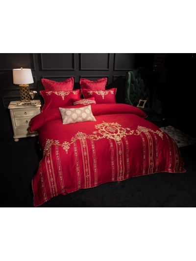 Red Vintage Palace Embroidery Comforter Set 