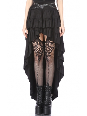 Black Gothic Punk Rivet Belt High-Low Skirt