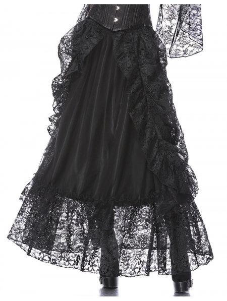 Black Gothic Eleglant Lace Long Skirt - Devilnight.co.uk