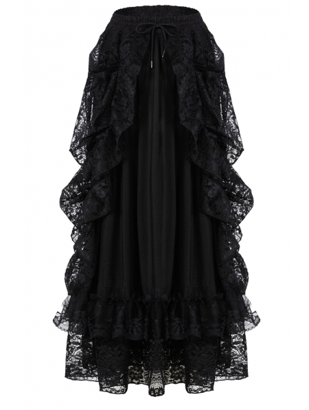 Black Gothic Eleglant Lace Long Skirt - Devilnight.co.uk