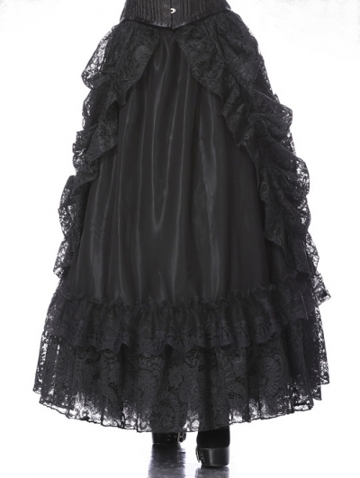 Black Gothic Eleglant Lace Long Skirt