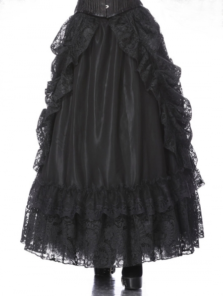 Black Gothic Eleglant Lace Long Skirt - Devilnight.co.uk