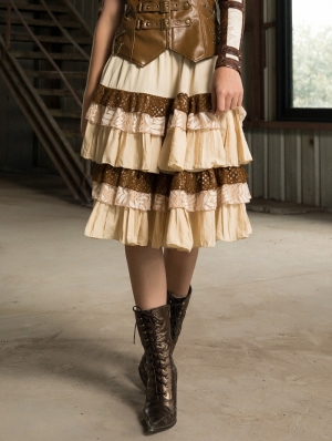 Women's Coffee Layer Short Steampunk Skirt