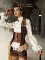 Women's White Steampunk Long Sleeve Blouse with Detachbale Bowtie 