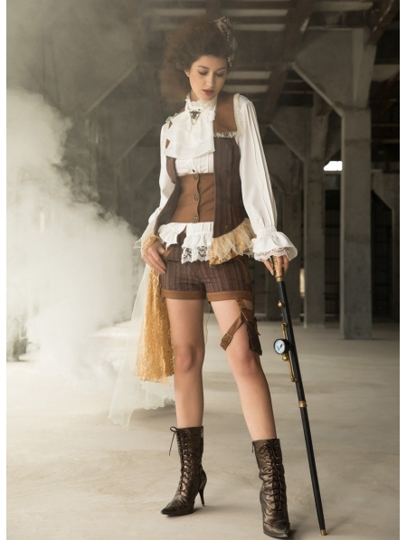 Women's White Steampunk Long Sleeve Blouse with Detachbale Bowtie ...