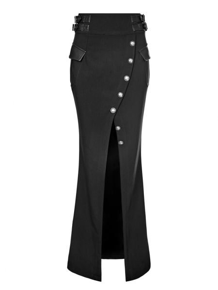Black Gothic Military Uniform Long Half Skirt for Women - Devilnight.co.uk