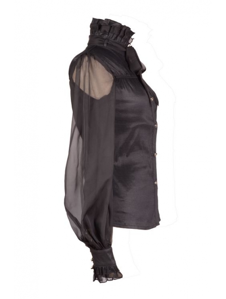 Black Sheer Long Sleeves High Collar Womens Gothic Blouse - Devilnight ...