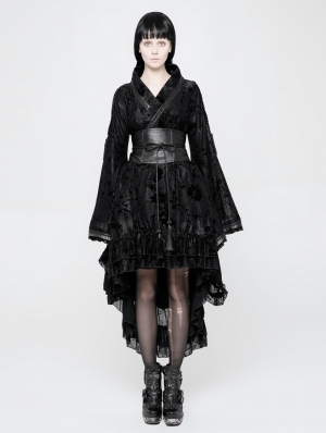 Black Gothic Lolita Flocking Printing Kimono Dress