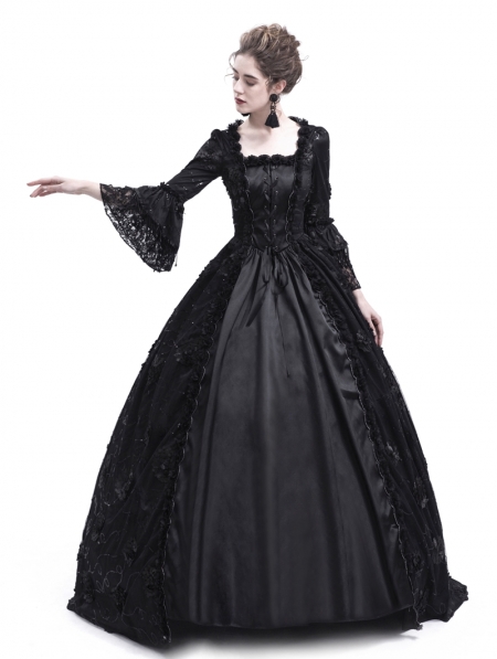 Black Flower Masquerade Gothic Victorian Dress - Devilnight.co.uk