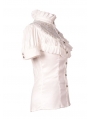 White High Collar Short Sleeves Lace Womens Gothic Blouse