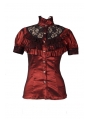 Red High Collar Short Sleeves Lace Womens Gothic Blouse