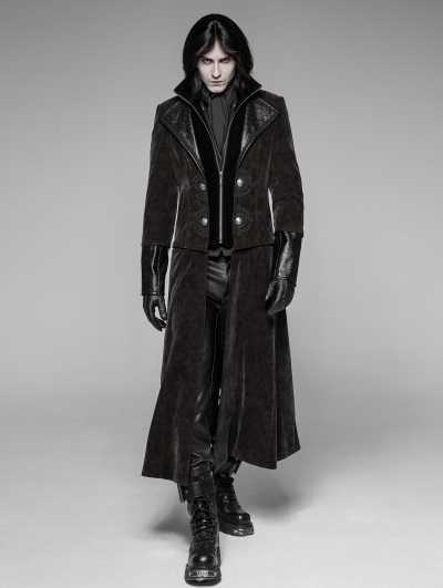 Brown Gothic Detachable Gentleman Style Punk Jacket for Men